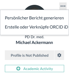 Three Dot Menu with personal Report and settings for ORCID iD